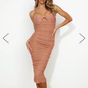 Hello Molly Fancy Event Mesh Midi Dress Beige